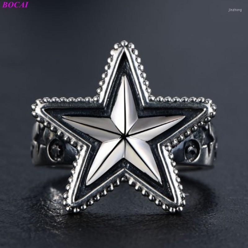 

Cluster Rings BOCAI Original Design Solide S925 Sterling Silver Ring Male Personality Single Star Fashion Silmple Thai