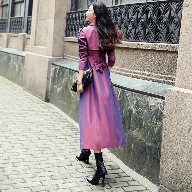 

Women's Trench Coats Purple Elegant Women Winter 2022 Slim Knee-Length Turn-Down Collar Office Lady Solid Female Outwear Tops, Black