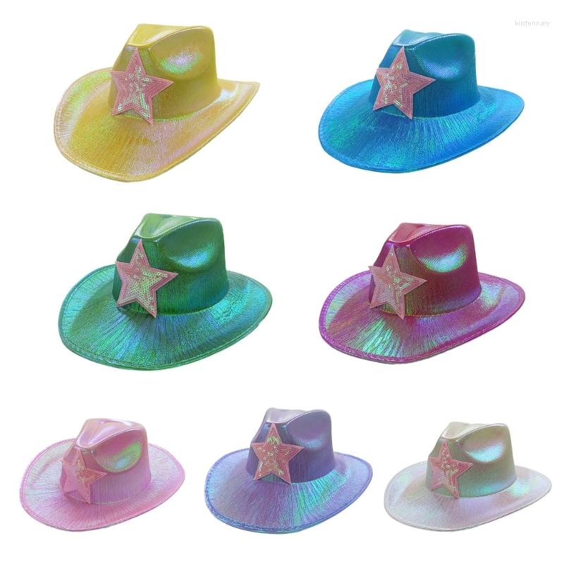 

Berets Cowboy Hat Western Wide Brim Lady Sequin Pentagram Cowgirl Shimmering Cosplay Party Costume Fedora Caps Headwear, Hp