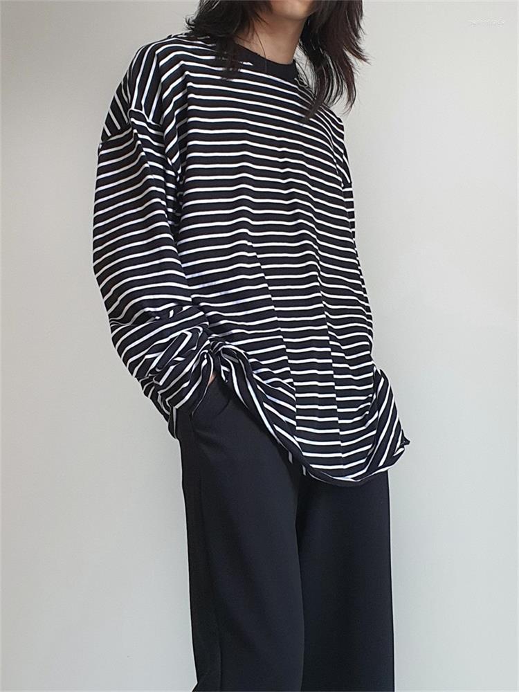 

Men' T Shirts Men' Long Sleeve T-Shirt Spring And Autumn Korean Youth Fashion Hole Stripe Personality Loose Large Size, Black