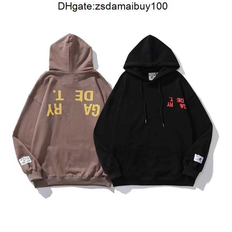 

Men' Hoodies Sweatshirts Autumn and Winter New Letter Design Upside Down Galleryes Depts Terry Hooded Sweater for Loverss, Brown