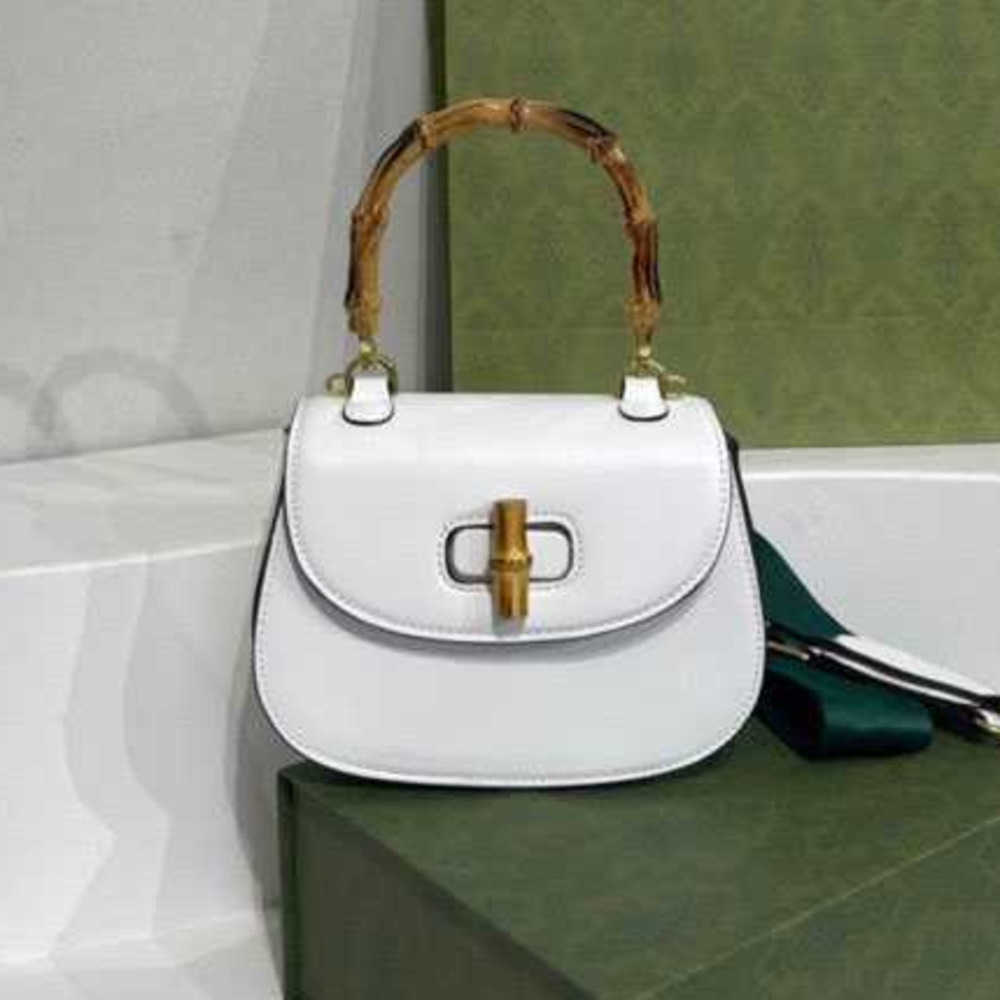 

Designer Bags Classic Ladies Leather Bamboo Handle Bag Mini Tote Simple Modern Removable Wide Strap Crossbody ggity, White