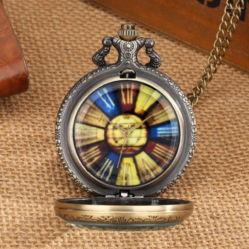 

Pocket Watches Bronze Watch Roman Numerals Color Dial Necklace Quartz Fob Pendant Gift For Men Women Reloj De Bolsillo, Pocket watch 04