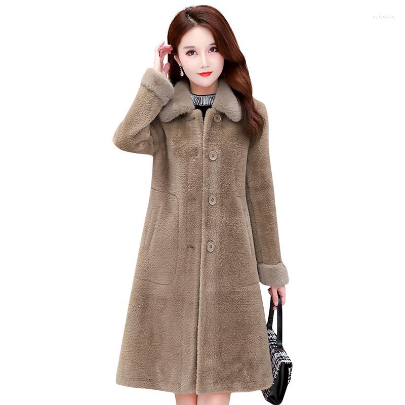 

Women's Fur Sheep Shearing Overcoat Woman Chic One Thicken Medium Long 2022 Winter Jacket Female Woolan Mother Top Warm Mink Velvet Coat, Gray
