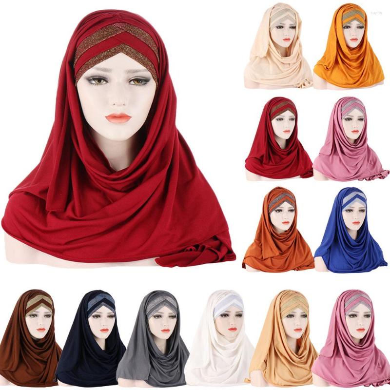

Ethnic Clothing 2022 Muslim Scarf Plain Hijabs Shawls And Wraps Femme Musulman Hijab Ready To Wear Turban Women Head Scarves Glitter