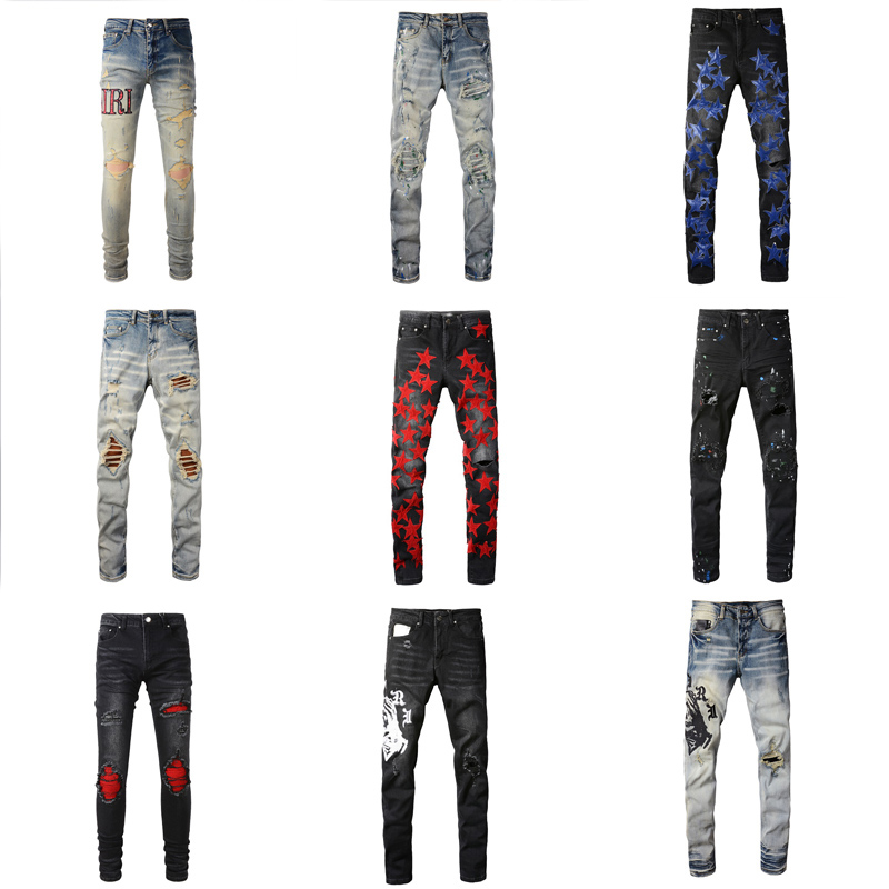 Mens Designer Jeans Army Distressed Ripped Biker Slim Fit Motorcycle Bikers Army Denim For Women Men Fashion Mans Black Pants-image-825965556