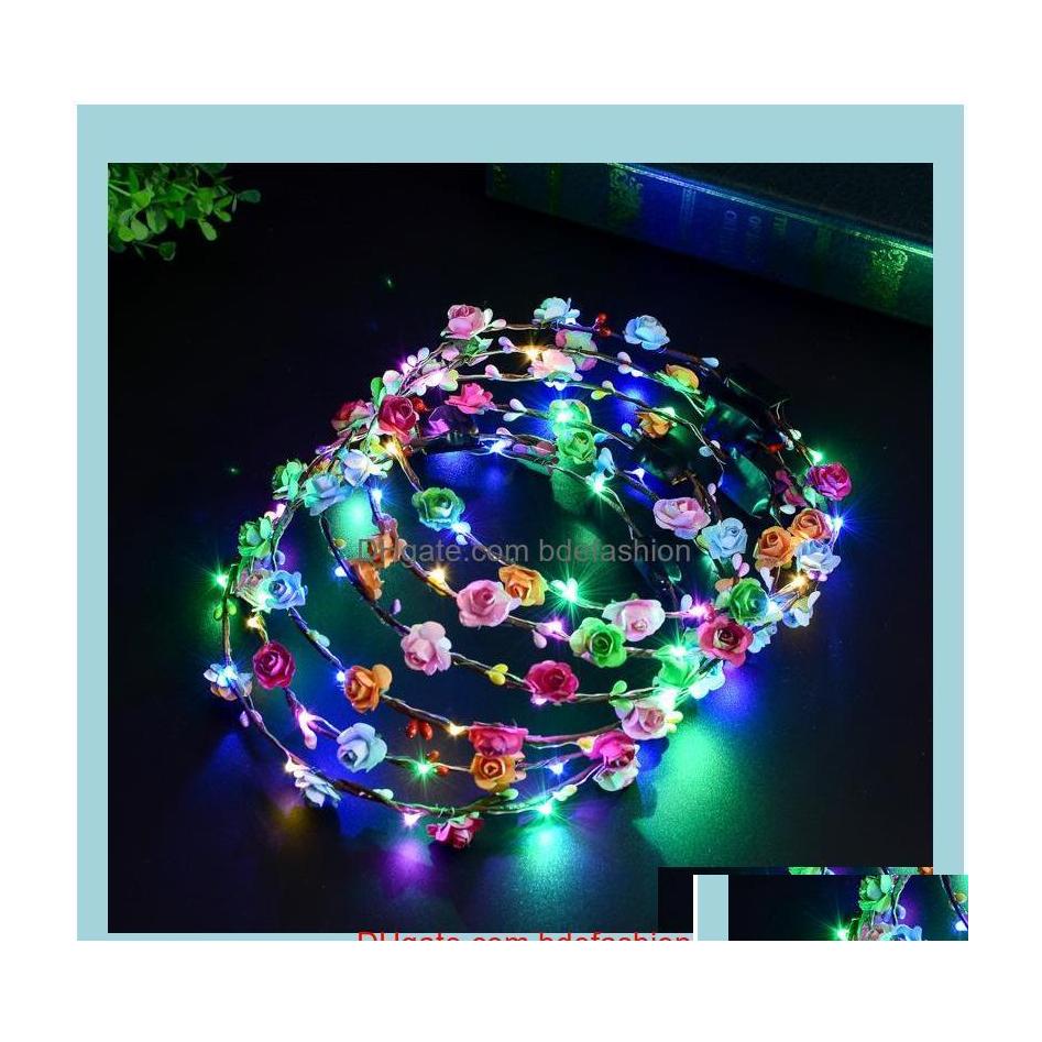 

Other Fashion Accessories Other Aessoriesflashing Led Hairbands Strings Glow Flower Crown Headbands Light Party Rave Floral Hair Gar Otj9A