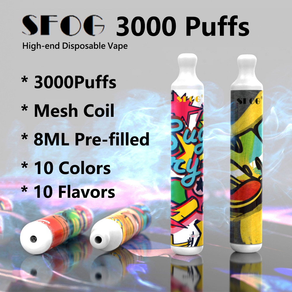 

new disposable vape SFOG 3000 puffs e cigarette feature mesh coil 8ml prefilled 10 flavors vapes 1000mAh integrated battery 10 colors big vapor pen original puff 3000