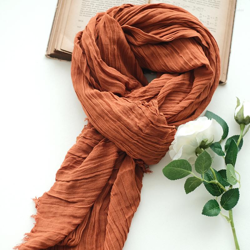 

Scarves Solid Color Ladies Scarf Cotton Linen Fold 2022 Autumn Spring Long Casual Fashion Women