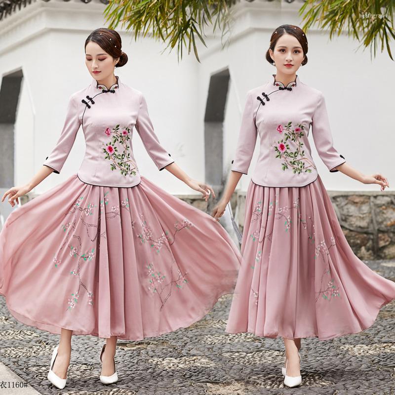 

Ethnic Clothing Sheng Coco Ladies Chinese Blouse Shirt Embroidered Butterfly Neckline Pink Cheongsam Qipao Suit Tops Plus Size 5XL