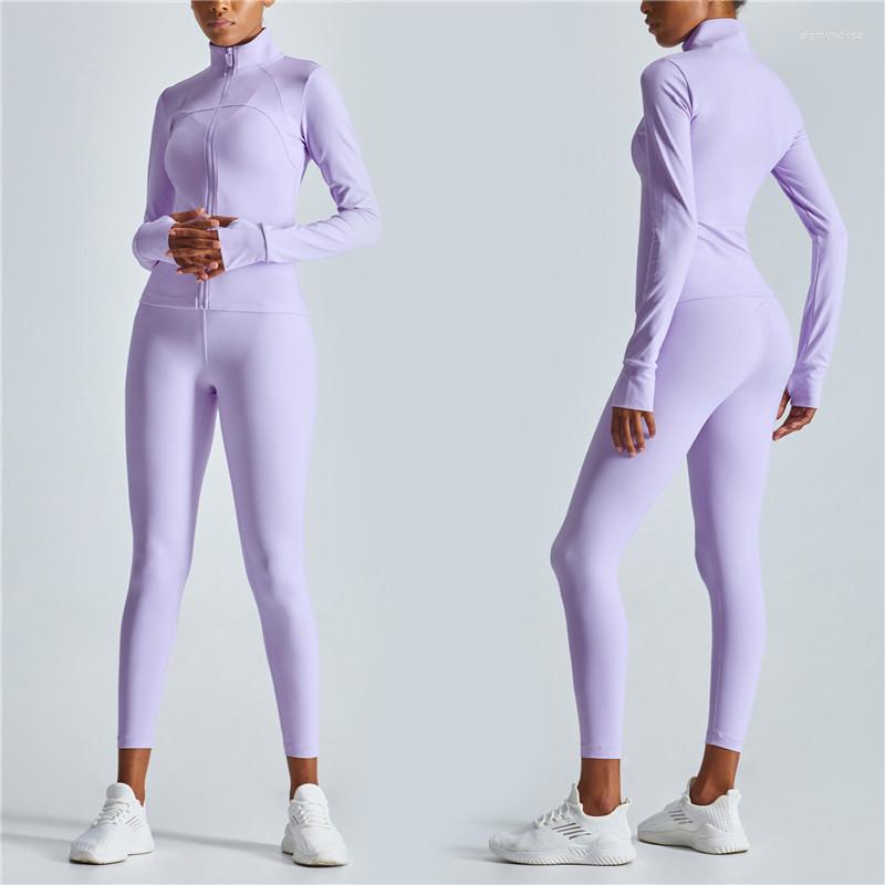 

Active Sets Arrivals Solid Color Fitness Long Sleeve Zipper Top Yoga Set Tights Legging Tracksuit Two Piece Women Gym Clothe Suit Female, Black