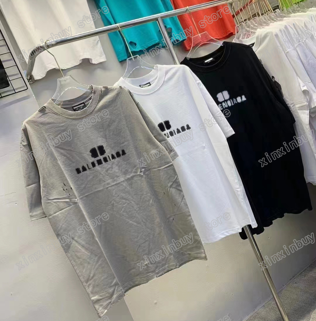 

xinxinbuy Men designer destroyed Tee t shirt Paris Mosaic worldwide letters print short sleeve cotton women white black XS-2XL, 01