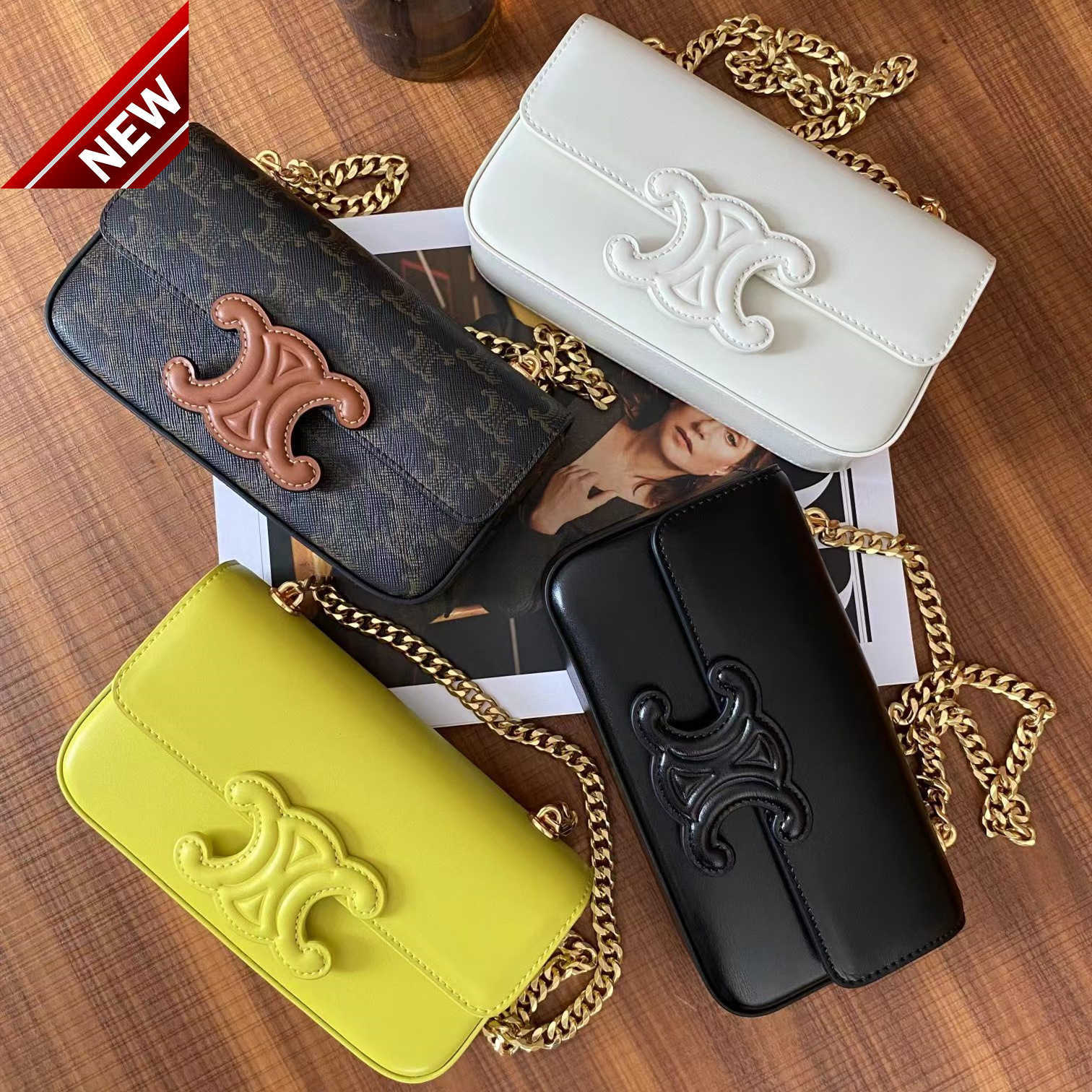 

Women's Designer Bags 2023 New Leather Women's Triumphal Arch Armpit Chain Method Stick Old Flower Factory Direct Sales, White7