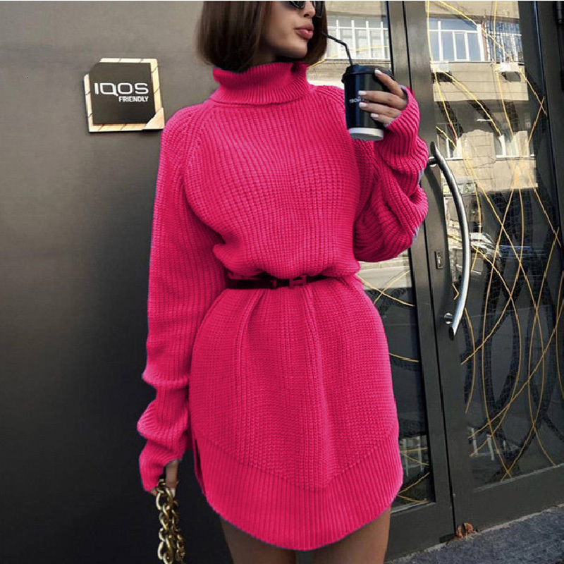

Women  Sweaters Turtleneck Sweater Dress Split Loose Casual Long Sleeve Pullover Female Autumn Winter Solid for Women 221206, Violet