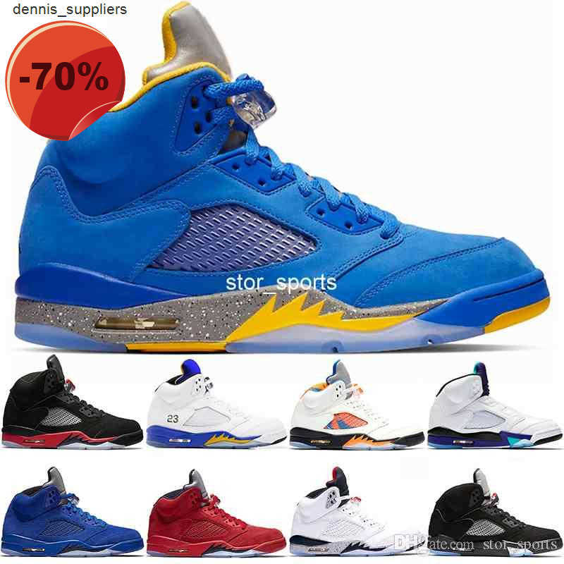

High shoes Laney 5s Men Basketball Shoes 5 Bred International Flight Blue Red Suede White Cement OG Metallic Black Designer Sport Sneaker Size40-47, #6