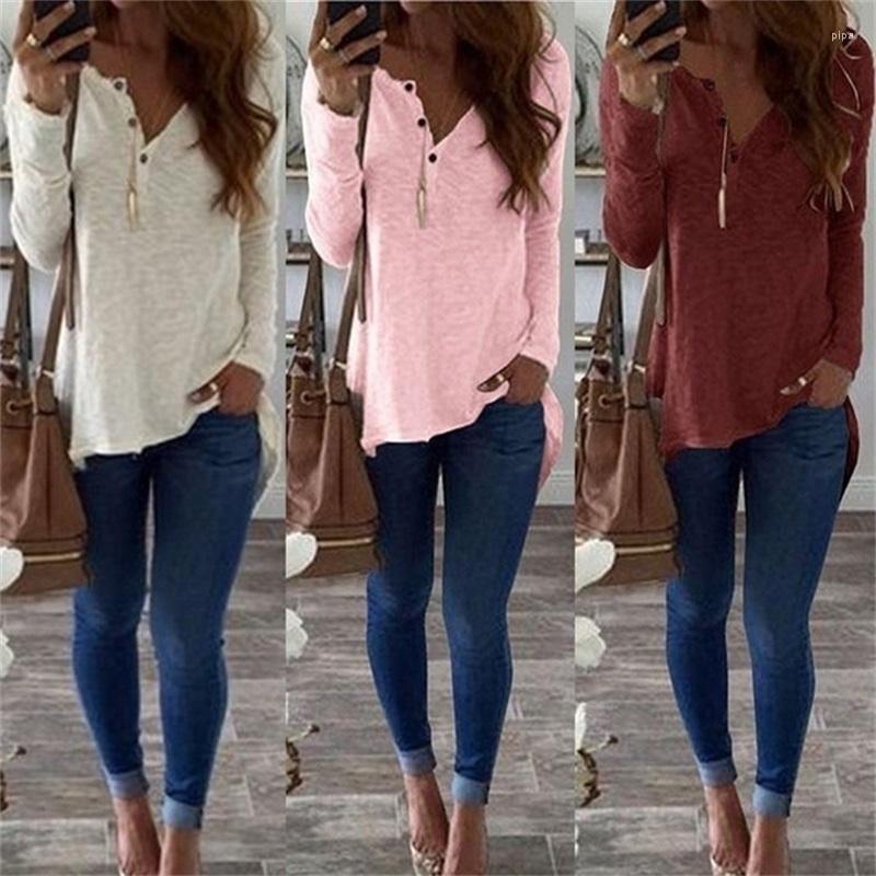 

Women' Polos Casual T Shirts Women Long Sleeve Button T-Shirts V-Neck Plus Size -5XL Female Solid Color Clothing Top, Pink