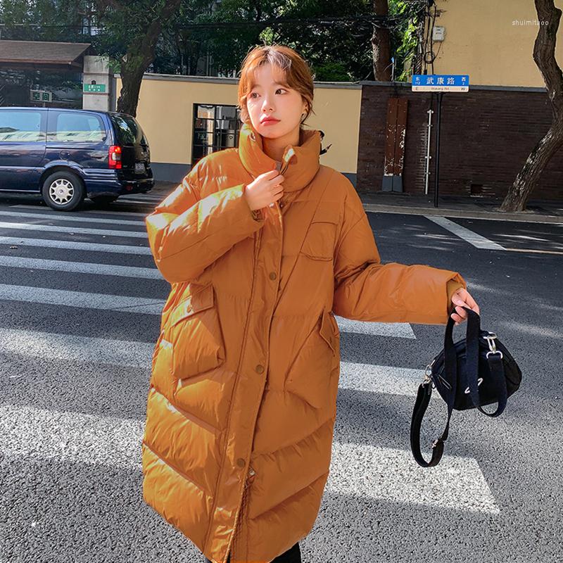 

Women's Down Women Orange Medium And Long Term Jacket Stand Collar Duck Cotton Warm Thicken Windproof Fashion Oversized Winter Coat, Beige