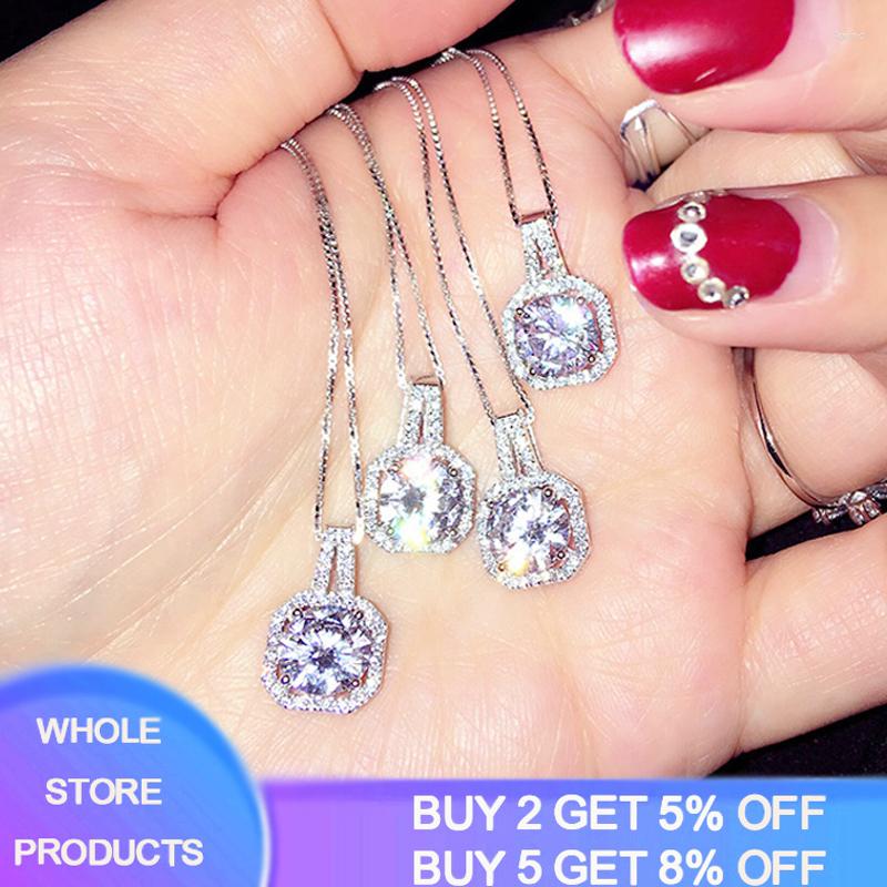 

Pendant Necklaces Original Tibetan Silver Super Shining 7mm 1.5ct CZ Zircon For Women Bridal Fashion Jewelry Gift