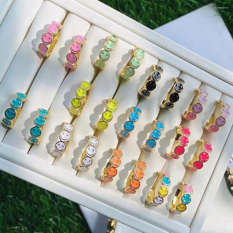 

Hoop Earrings 5Pairs 2022 Rainbow Colorful Enamel Smile Happy Face Earring Gold Color Fashion Girl Women Jewelry
