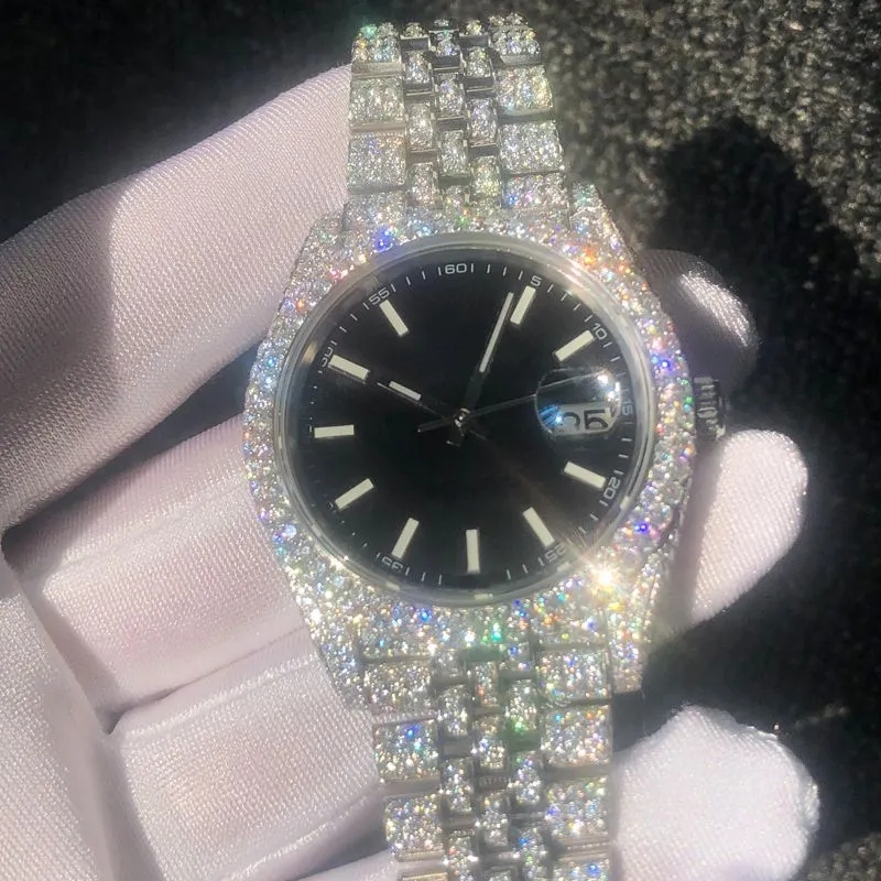 

2022 new Moissanite Watches Pass diamonds Test Rose Gold mixed Silver Automatic ETA movement 41MM Waterproof 904 Stainless Frameless Set Sapphire with box, 0.8mm