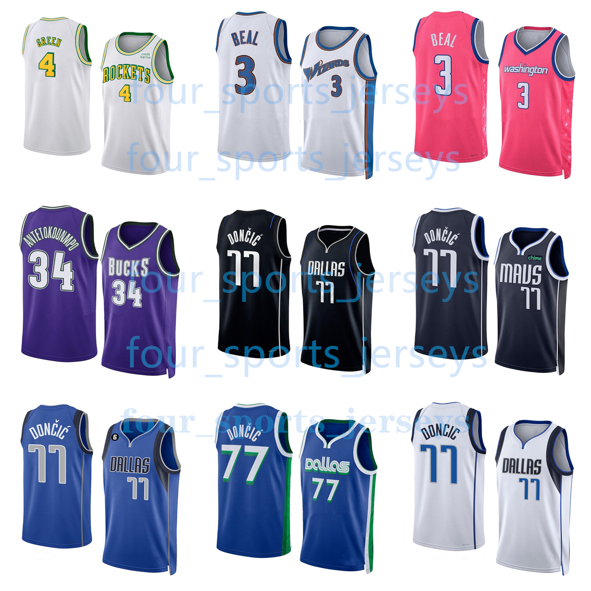 

Stitched 2023 New Basketball Jerseys Jalen Green Bradley Beal Luka Doncic Giannis Antetokounmpo Men Youth Size S--XXL