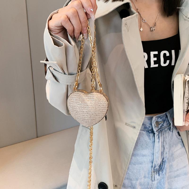 

Evening Bags Luxury Designer Women Small Heart Shape Clutch Bling Chain Shoulder Crossbody Mini Handbags And Purses, Black