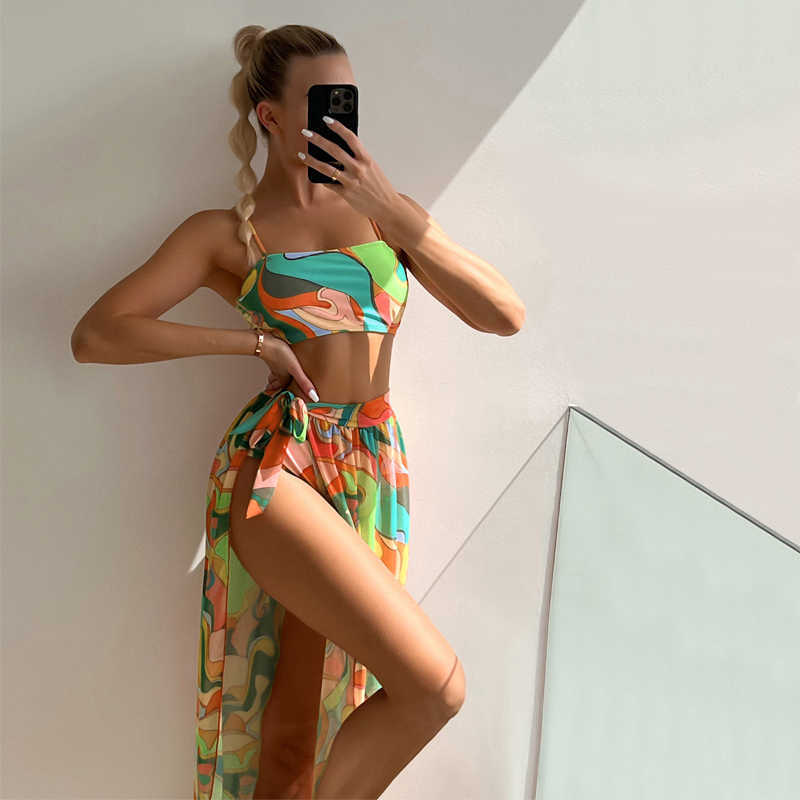 

Swim Wear 2023 New Bandage Swimwear Print Bikinis with Skirt Separate Swimsuit Swimming Suits Two Piece Bathing Suit Summer Beachwear T221208
