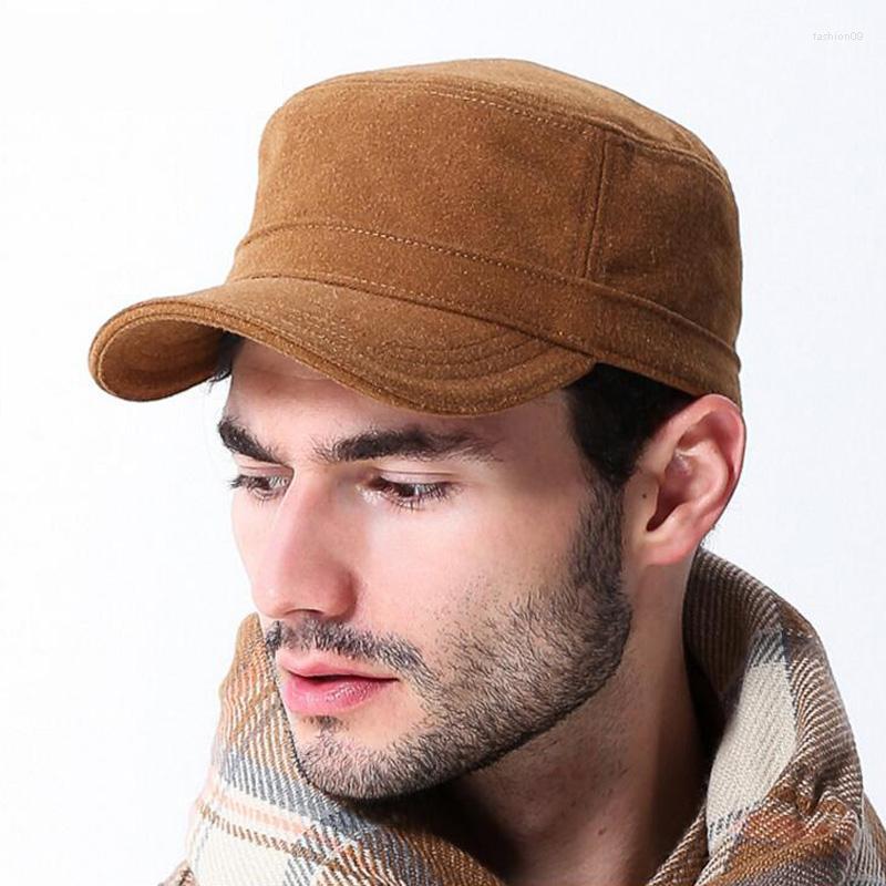 

Berets Outdoor Men Military Hat 2022 Fashion Casual Adults Autumn Winter Hats Flat Top Imitation Leather Warm Cap, Dark gray hat