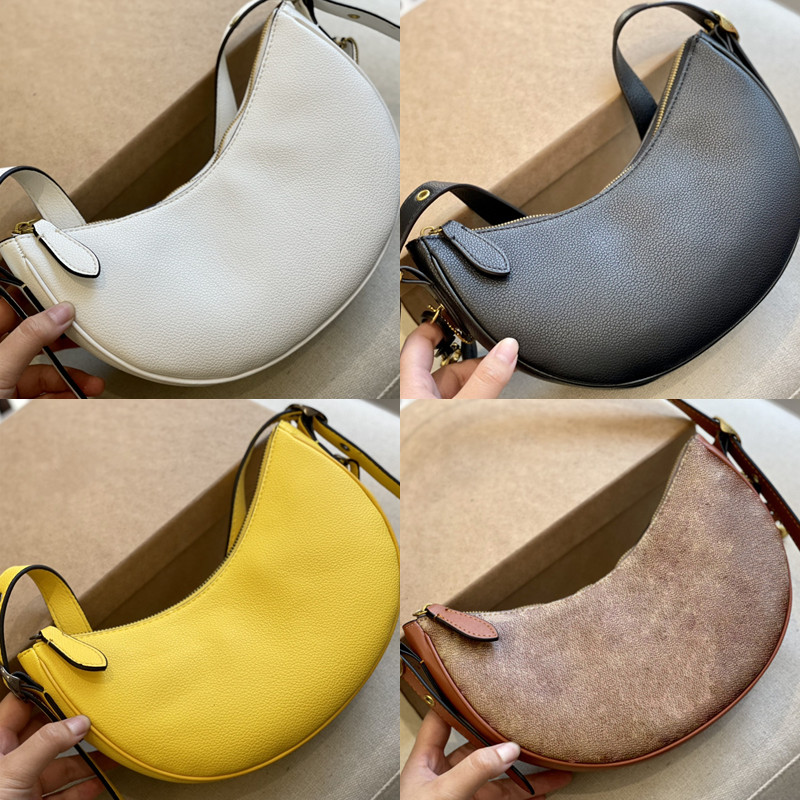 

Evening Bags 90's signature soft goose soft stone leather made Chee new Crescent retro Mahjong bag 4 colors Black yellow white Brown, 01