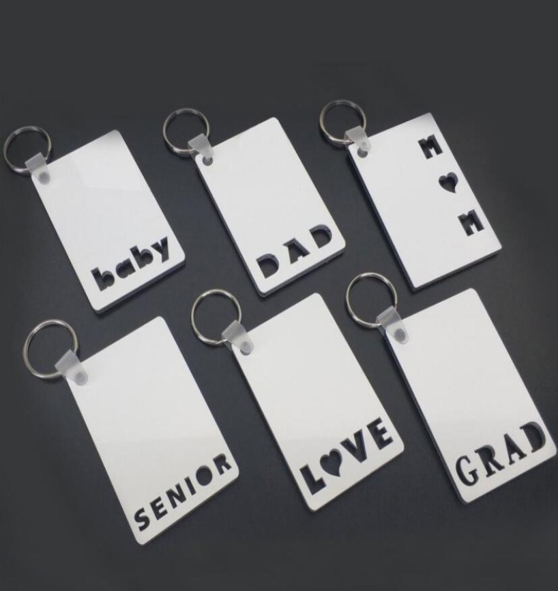

Sublimation Keychain LOVE GRAD DAD MOM SENIOR Key Chain Creative DIY Gift Blank MDF Keyrings 20pcs1057099