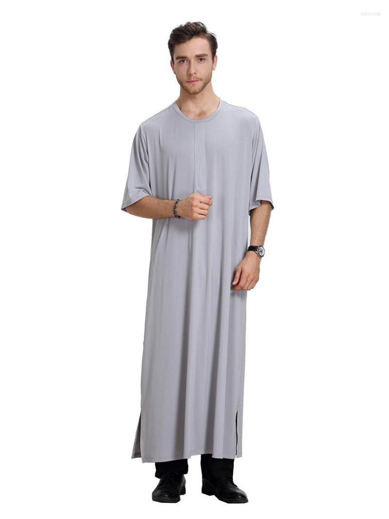 

Ethnic Clothing Men Muslim Kaftan Short Sleeve Solid Color O Neck Jubba Thobe Abaya Casual Dubai Saudi Arabia Islamic Robes S-3XL