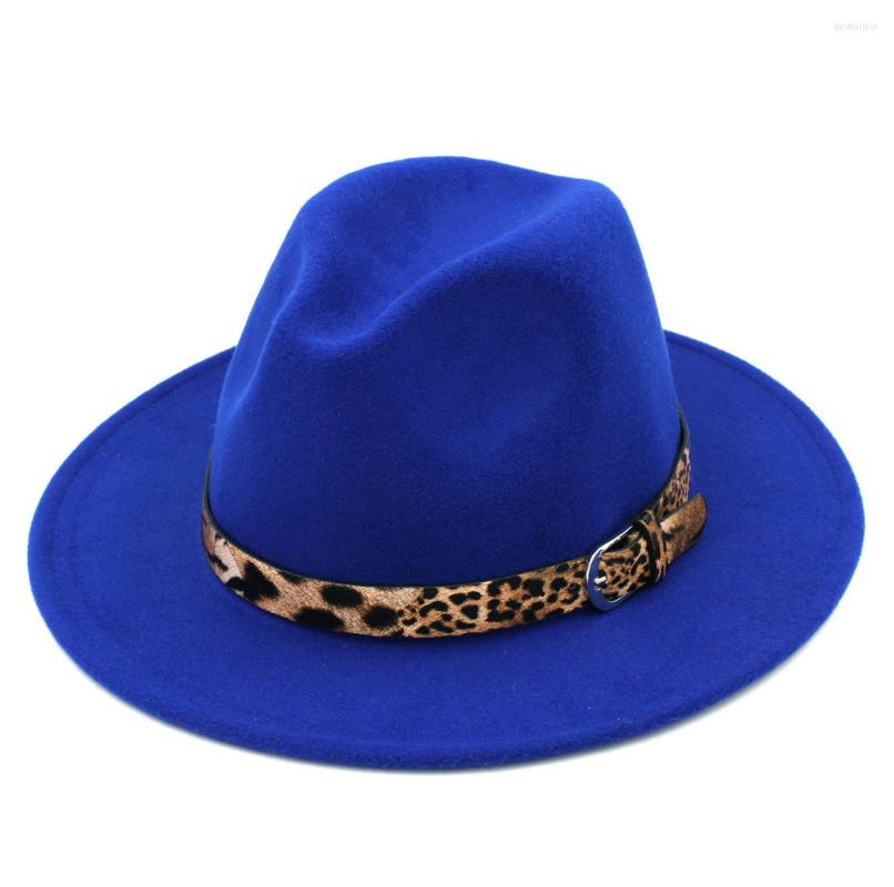 

Berets Mistdawn Women's Ladies Wool Blend Panama Hats Wide Brim Fedora Trilby Caps Leopard Leather Band, Black