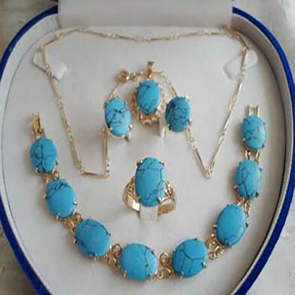 

Fashion Women Turquoise Necklace Earring Ring Bracelet Jewelry Sets