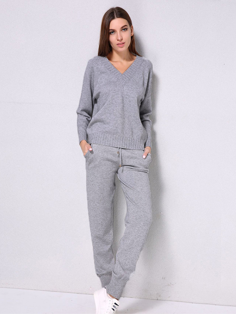 

Women's Two Piece Pants Bornladies Loose Knitted Sets Women Sweater Tracksuit Winter V Neck Harem Pant 2 Warm Set Outfits 221207, Purple