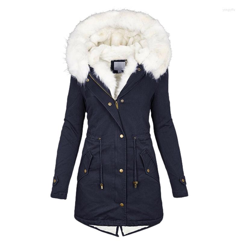 

Women' Trench Coats Women' Winter Warm Thickened Style Jacket Mid-length Hooded Coat White Wool Collar Large Size Jackets Jaqueta Cjk, Black
