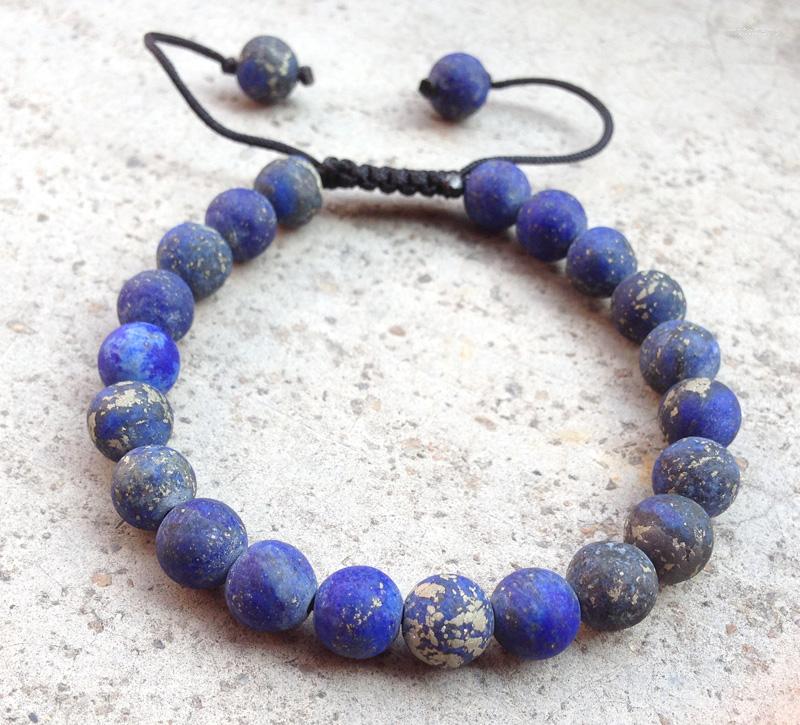 

Strand YA2883 Matte Lapis Stone Round 8mm Beads Knot Adjustable Bracelet
