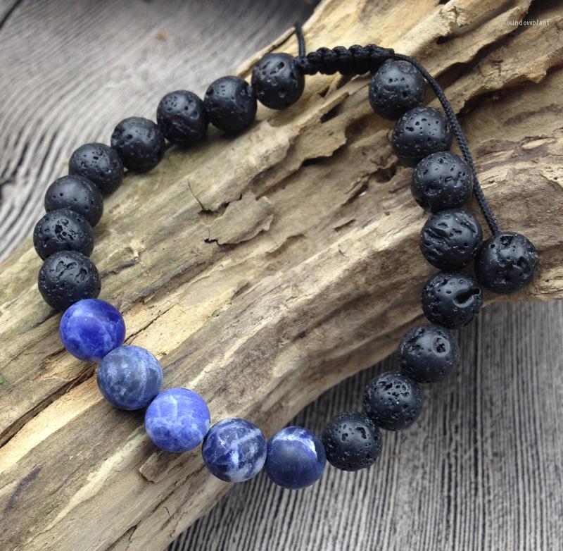 

Strand YA2674 MaSodalite Black Lava Stone 8mm Beads Mala Healing Bracelet
