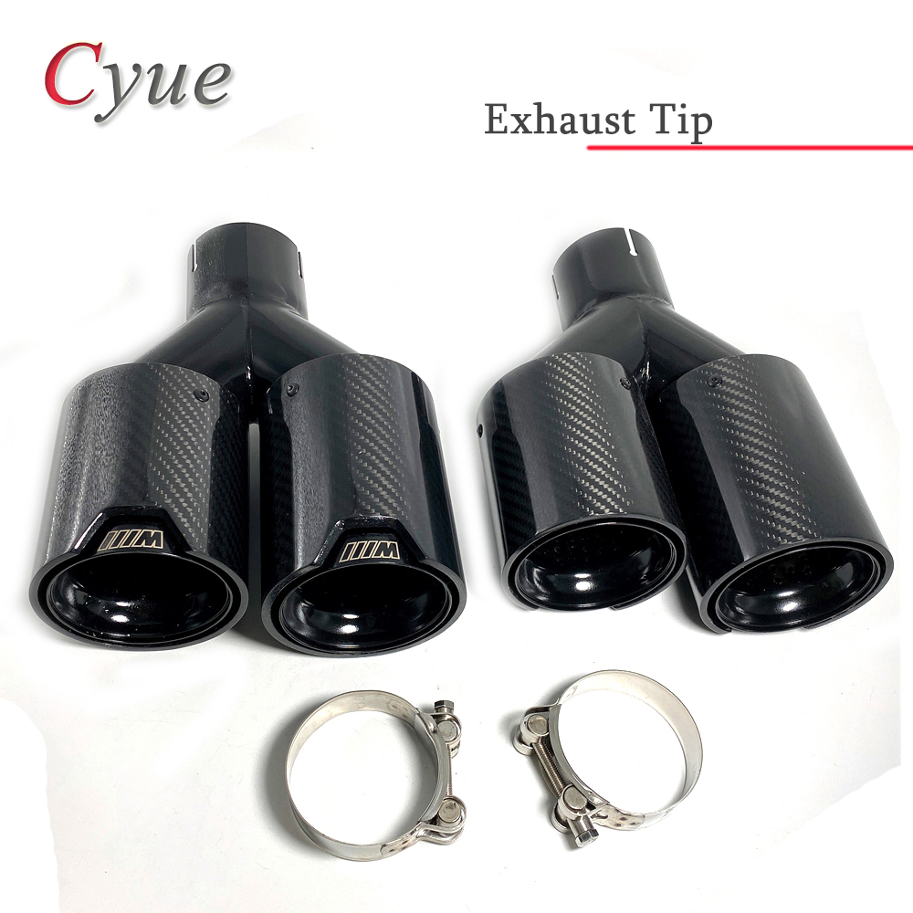 

2PCS Universal Dual Glossy Black Muffler Pipe M Performance Carbon Fiber Y Shape Exhaust Tip For BMW M2 M3 M4 M5