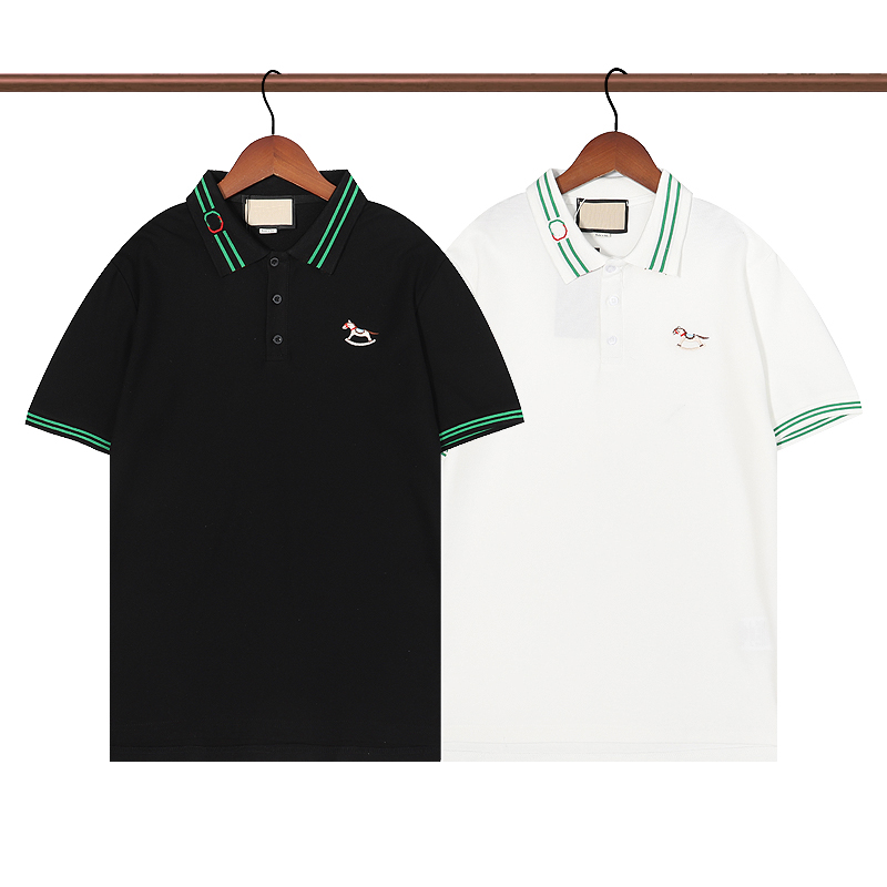 

2023 New Spring/Summer Shirt Premium Cotton Sweatshirt Printed Shorts Short Sleeve Round Neck Spliced T-Shirt Black and White Men's Polos rhoback