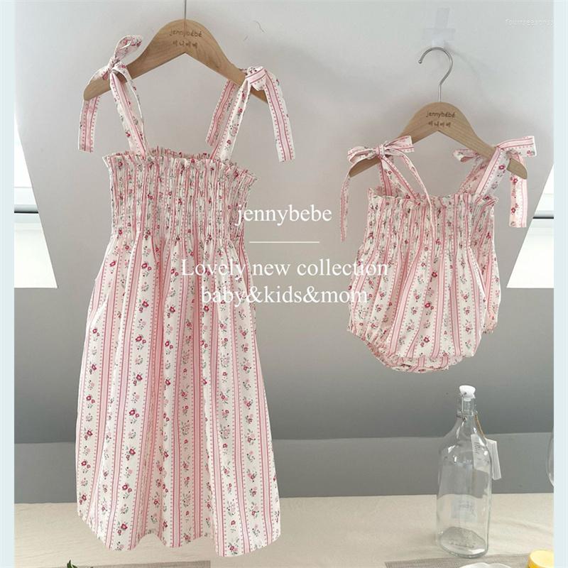 

Rompers Sweet Little Girls Strap Romper Summer Cozy Cotton Floral Stripe Bowknot Jumpsuit For Toddler Clothing Children Outfits