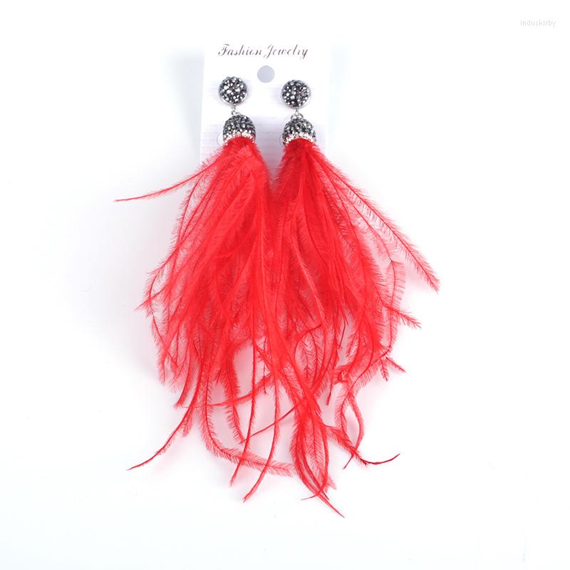 

Dangle Earrings Arrival American Fashion Red Ostrich Feather Long Tassel Drop Earring Winter Jewelry For Women Girls Holiday Party Gift