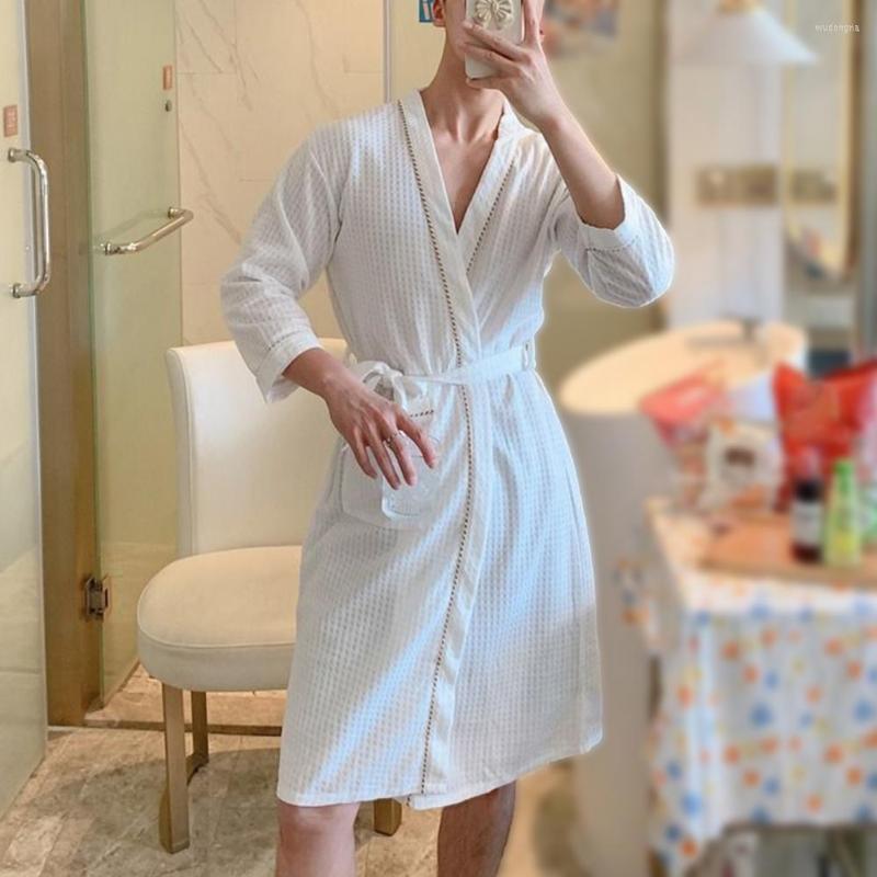 

Men's Sleepwear Men Nightgown Solid Color Long Sleeve V Neck Homewear Bathrobe Spring Autumn Pure Pockets Robe For, Green