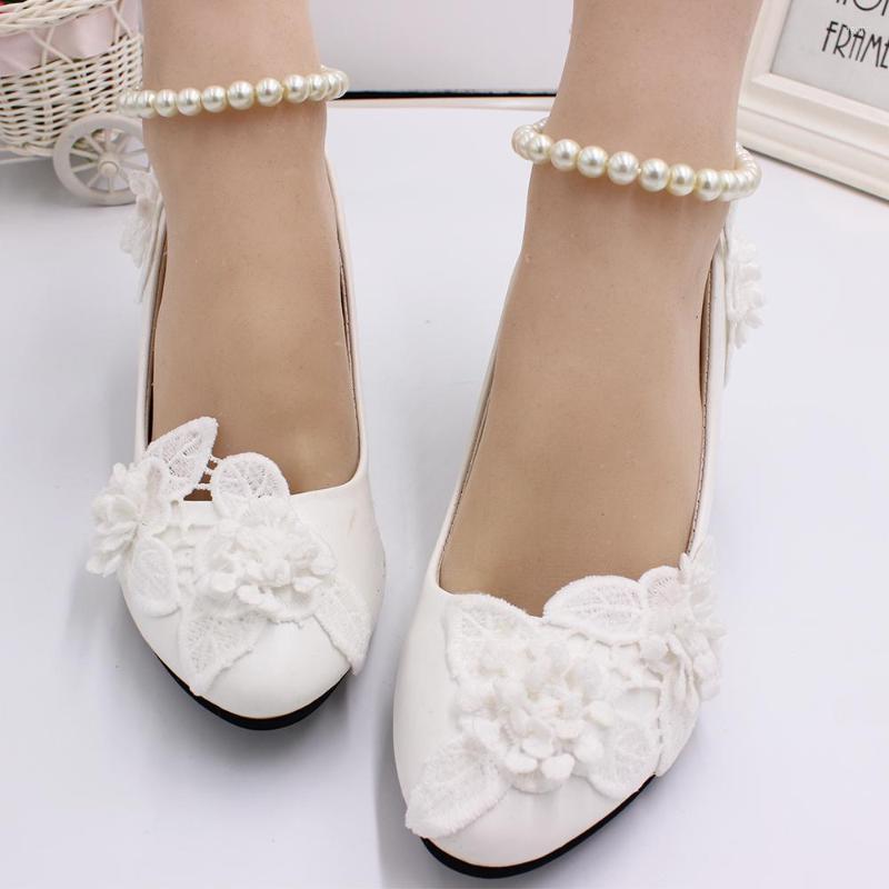 

Dress Shoes Three-dimensional Flower White Pearl Anklets Wedding 2022 Bride DBH152