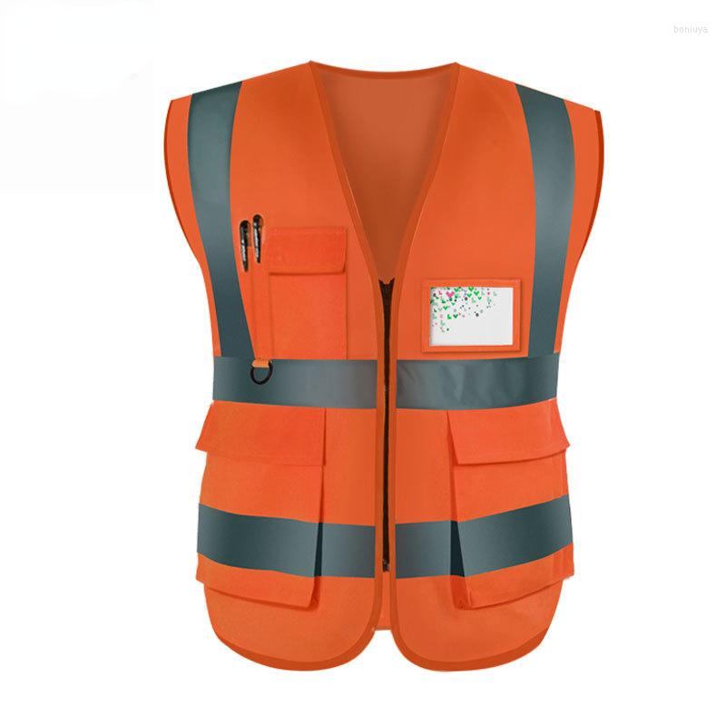 

Motorcycle Apparel Reflective Safety Vest High Visibility Night Work Security Sleeveless Yellow Construction Workwear Zipper & Pockets