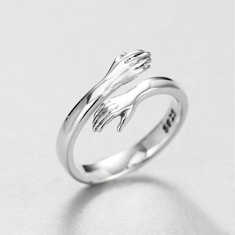 

Cluster Rings 925 Sterling Silver Couple Ring Hand Hug For Women Men Engagement Jewelry Open Finger