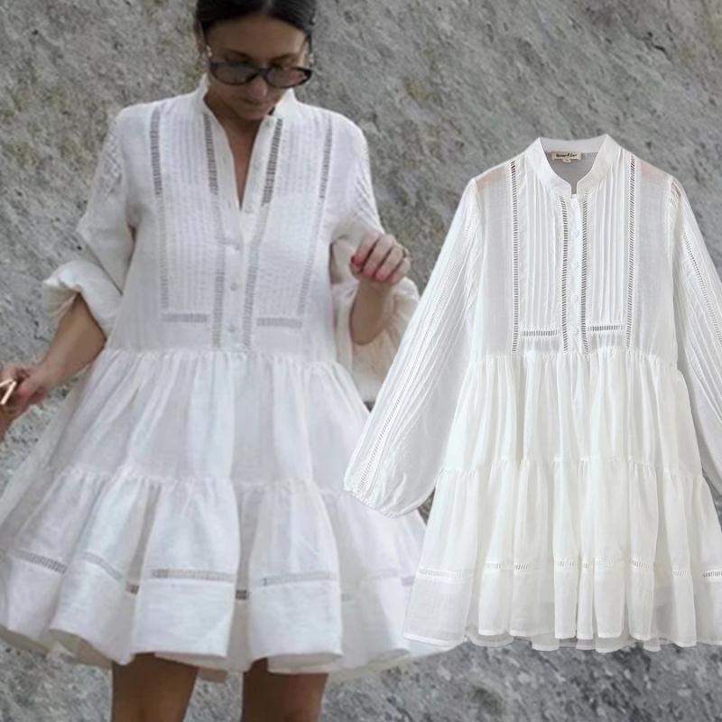 

Casual Dresses Jenny&Dave Fashion Elegant Hollow Out Lace Lantern Sleeve Party Dress Indie Folk Vintage Spring Women Blogger, White