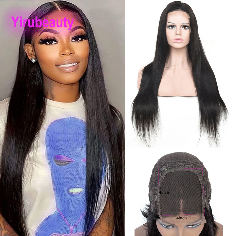 

Brazilian Human Hair 4X4 Lace Closure Wig Silky Straight Body Wave 150% 180% 210% Density Peruvian Indian Virgin Hair Wigs Natural Color, 150%density