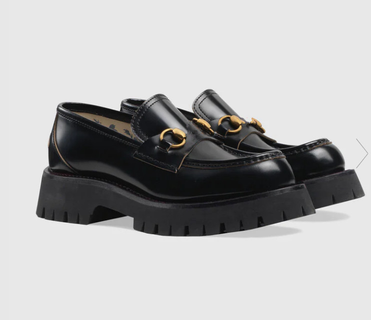 

classic low heel loafer fashion dress Shoes Luxury Womens black shiny leather Loafer rubber lug sole slip on shoe