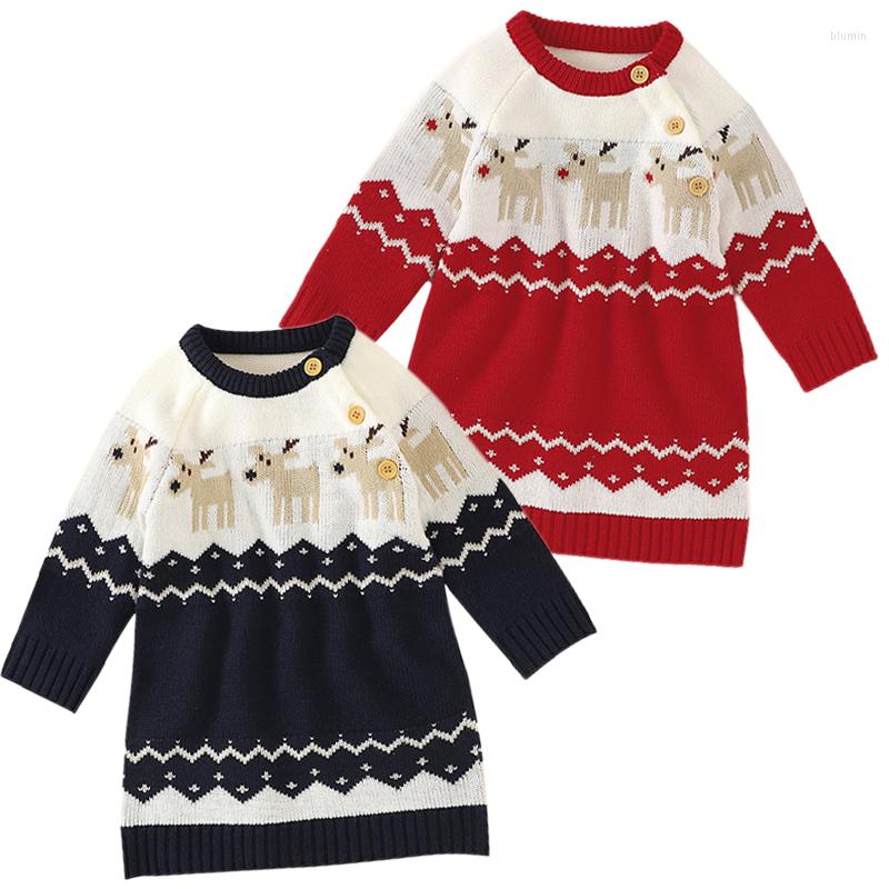 

Girl Dresses Girls Clothes Christmas Party Dress Knitted Sweaters Winter Autumn Full Sleeve Elk Deer Print Xmas Robe Princesse Fille, 82w887 yellow