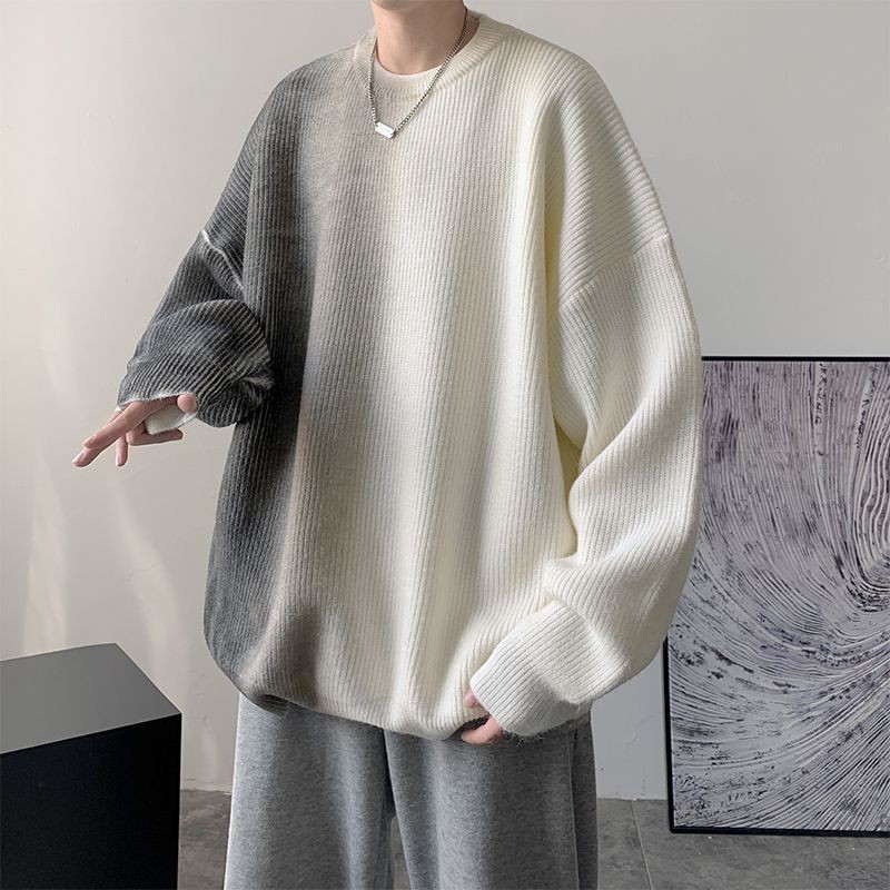 

Men's Sweaters O Neck Japanese Vintage Hong Kong Style Oversize Knitted Gradient Men Clothes Loose Long Sleeve Pullovers Black 221207